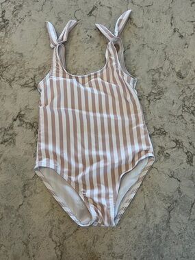 Rylee + Cru Blush and White Striped Tie-Shoulder One-Piece